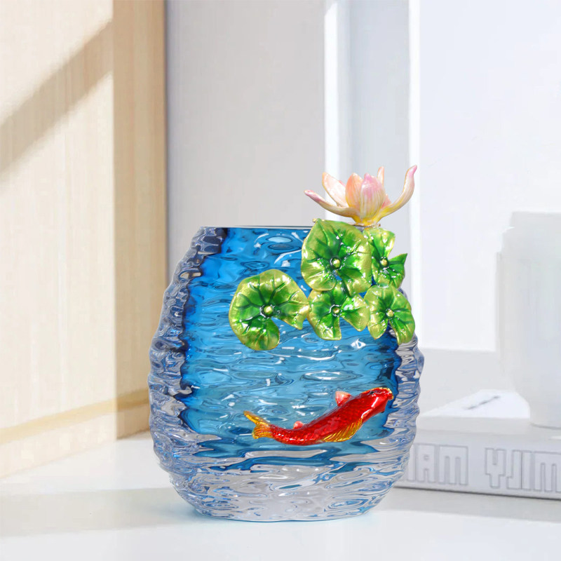 珐琅彩花瓶摆件客厅插花轻奢家居装饰品乔迁新居如鱼得水玻璃花瓶