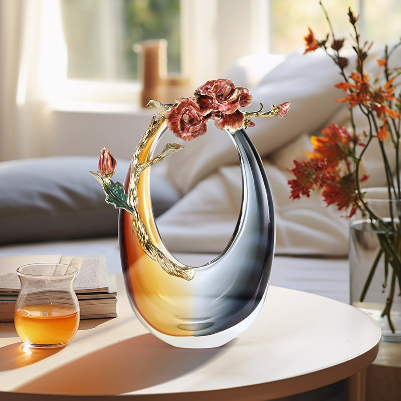 珐琅彩玻璃花瓶摆件轻奢高级感客厅玄关样板间桌面创意家居装饰品