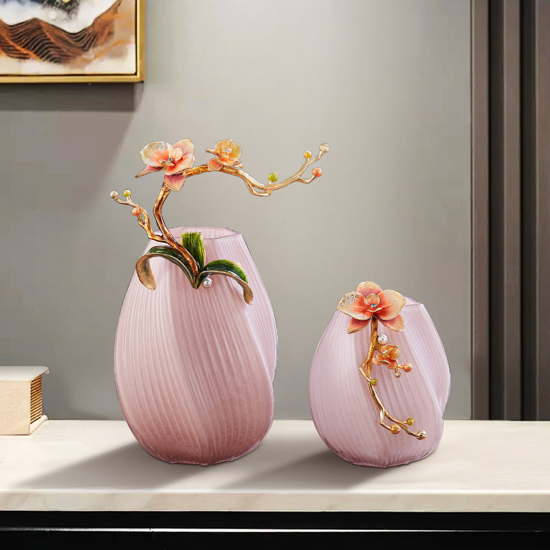 珐琅彩花瓶摆件客厅电视柜玄关欧式美式档艺术玻璃轻奢装饰花瓶