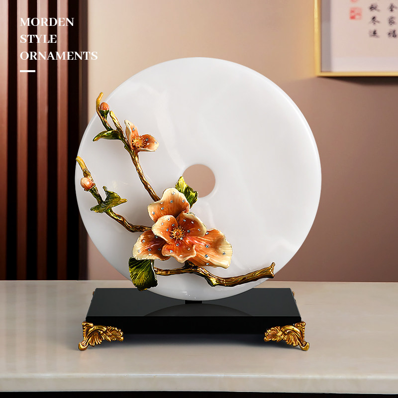 新中式玉石平安扣摆件客厅玄关酒柜装饰品书房摆设乔迁新居礼品