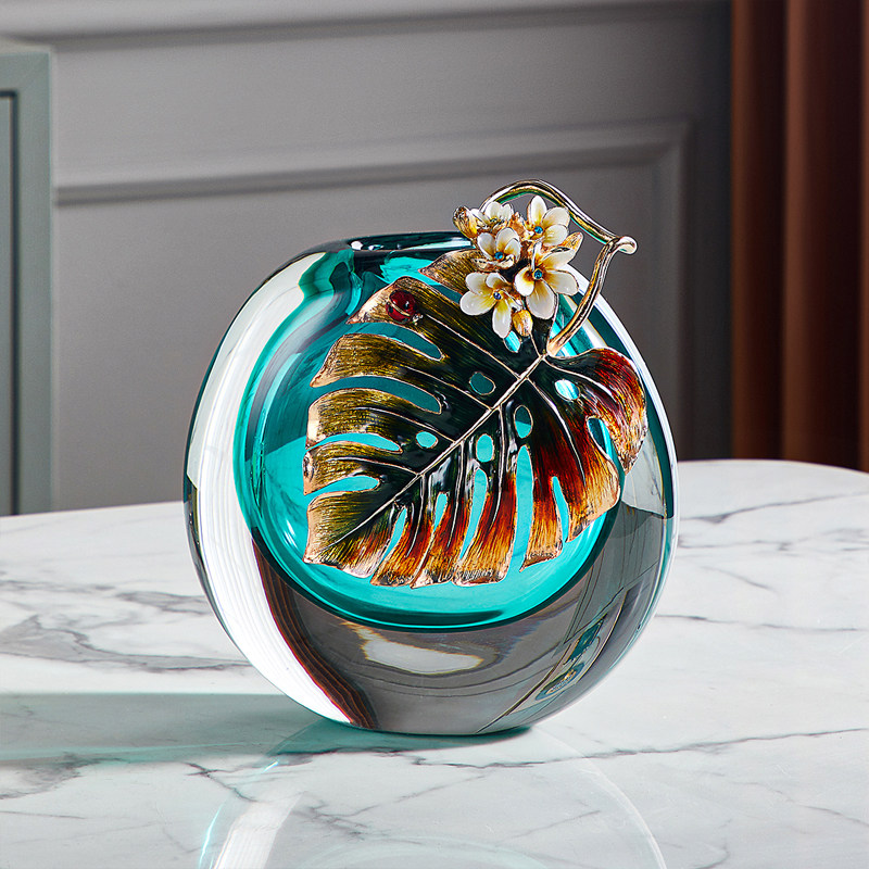 琉璃花瓶摆件客厅插花珐琅彩新中式高级客厅餐厅装饰轻奢高档摆件