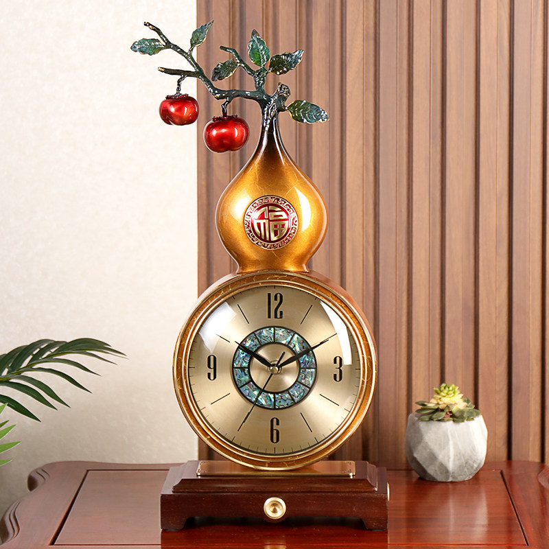 高端黄铜柿子葫芦座钟摆件新中式创意家居饰品桌面装饰轻奢礼品