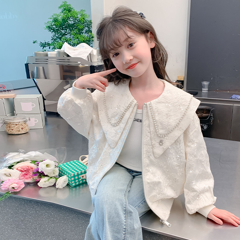 女童春装外套2026新款儿童洋气韩版网红女孩春秋季大翻领夹克上衣
