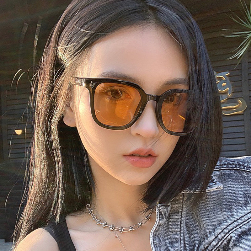 gm黑框茶色墨镜女防晒2022新款太阳镜男夏季防紫外线黄色l眼镜