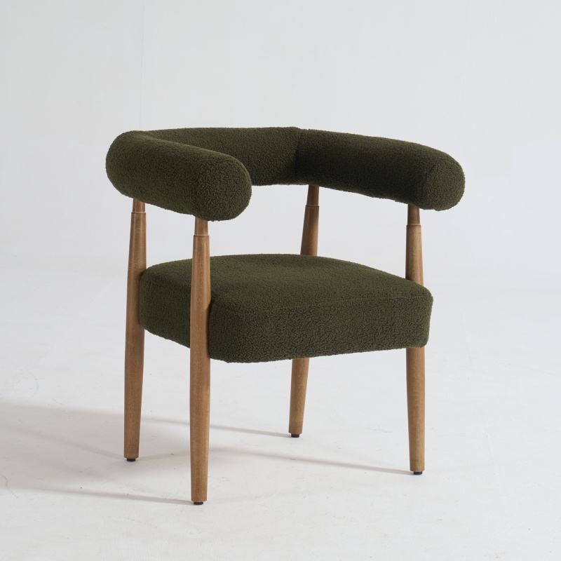 实木北欧餐厅简约家用羊羔绒扶手高颜值靠背书房酒店民宿休闲椅子