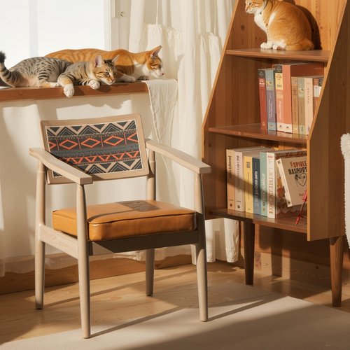 实木藤条侘寂风原创餐椅