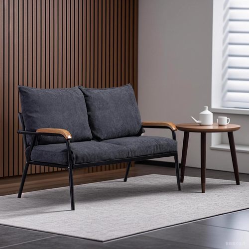 双人实木简约现代风组合布艺沙发