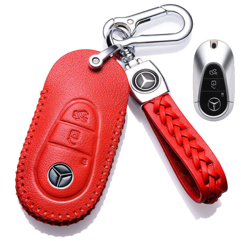 适用奔驰C级钥匙包改款新C200/260/300L时尚运动车真皮钥匙套男扣