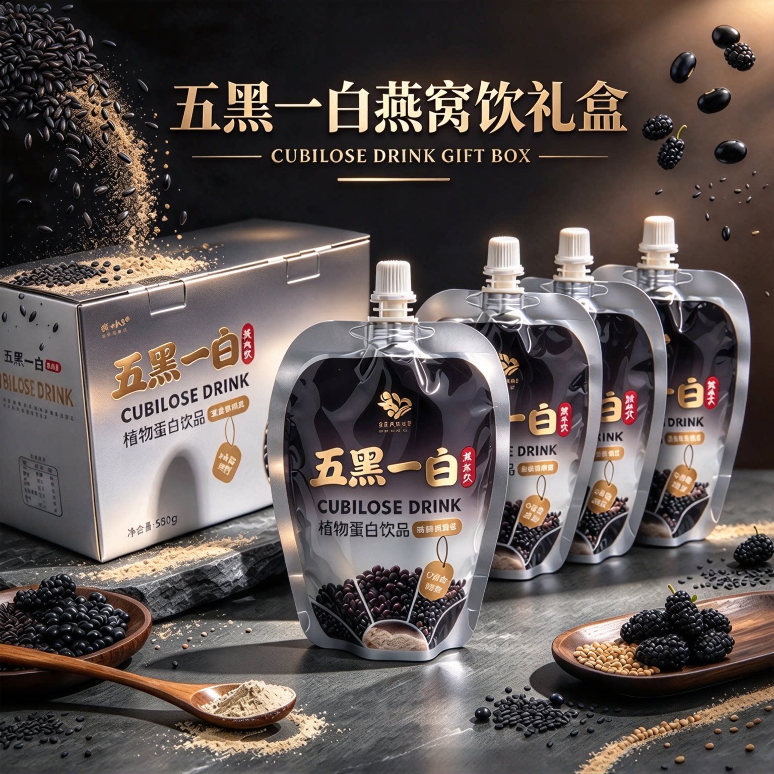 【精美礼盒】爱心牛五黑一白150g袋装手提整件礼盒装植物蛋白饮品