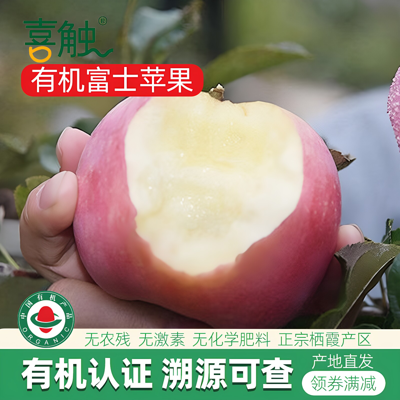 【烟台栖霞有机红富士苹果】4.8斤无农药不打蜡可带皮吃孕妇水果