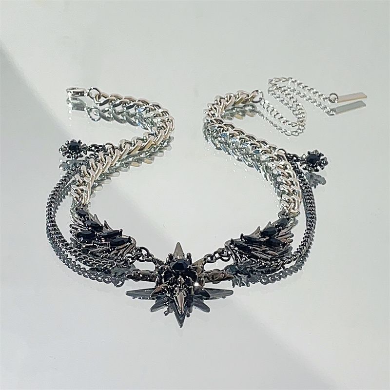 Y2K漆黑羽翼星芒项链耳饰亚文化甜酷辣妹美拉德哥特朋克暗黑配饰