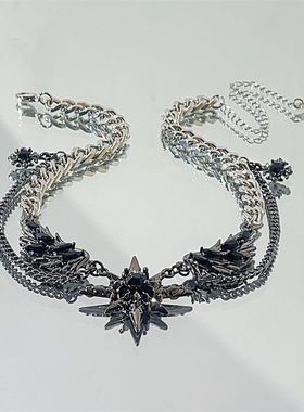 Y2K漆黑羽翼星芒项链耳饰亚文化甜酷辣妹美拉德哥特朋克暗黑配饰