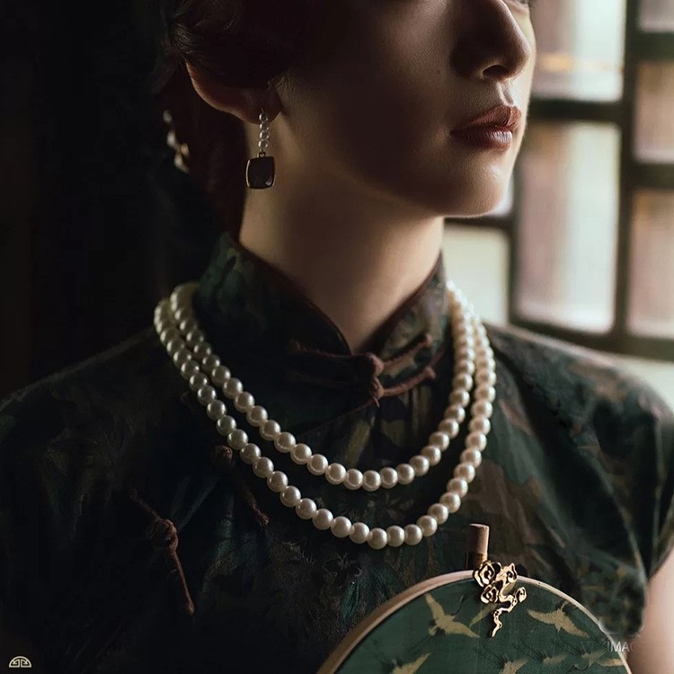 优雅气质珍珠项链妈妈款搭配旗袍锁骨链子多层毛衣链复古简约颈链