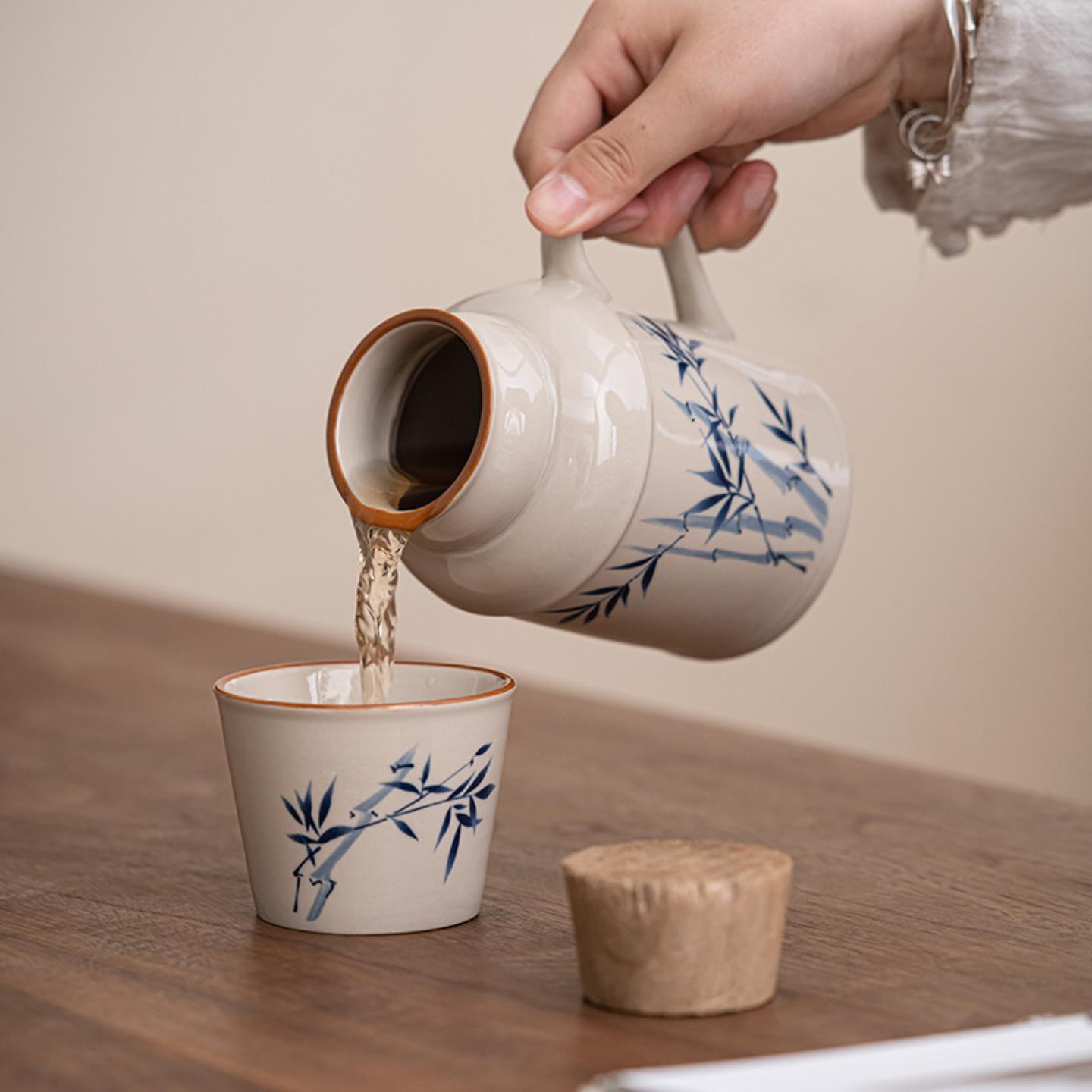 汝窑小暖壶马克杯带盖陶瓷焖茶杯中式大容量保温瓶办公杯子带手柄