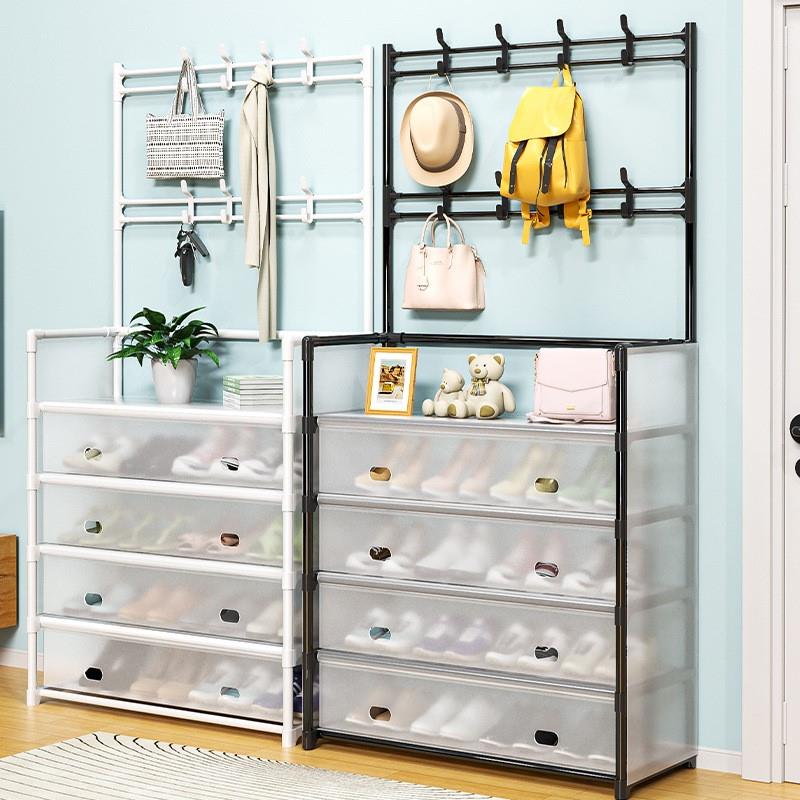 多功能鞋帽一体架简易门口家用鞋子收纳架多层防尘宿舍鞋柜衣帽架