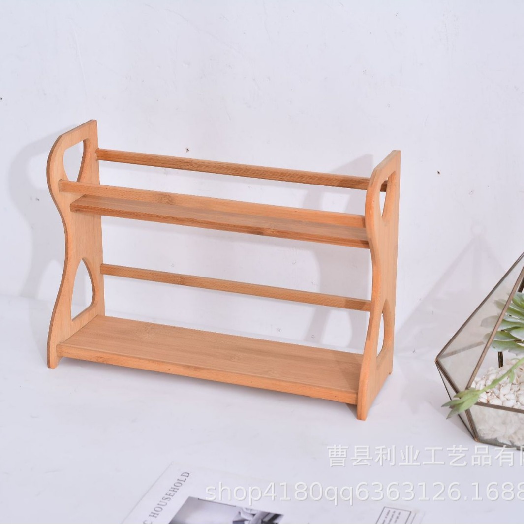 现货竹制调料置物架厨房桌面双层木质收纳架家用多层实木置物架