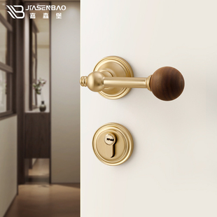 嘉森堡卧室房门锁中古风法式 复古门把手室内房间磁吸静音木门门锁