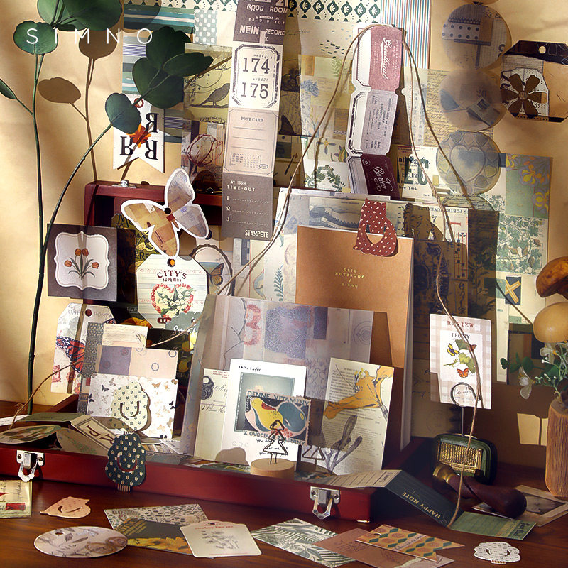 芯陌远野篇章复古系列素材包可爱少女心手账贴纸素材纸背景纸手杖拼贴