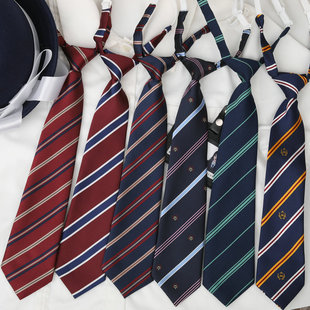 日系条纹jk制服懒人免打领带女酒红学院风dk衬衫男生毕业配饰领结