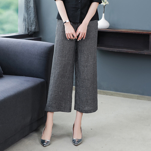 高腰棉麻直筒裤 春夏文艺色织亚麻格子裤 子百搭宽松阔腿显瘦休闲裤