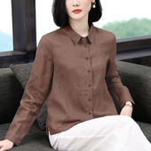 休闲宽松上衣 女高级感轻奢减龄洋气妈妈长袖 2026早春新款 亚麻衬衫