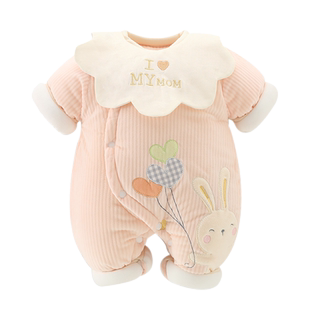 新生婴儿连体衣保暖加厚棉衣满月宝宝棉服套装冬季抱衣外出服哈衣