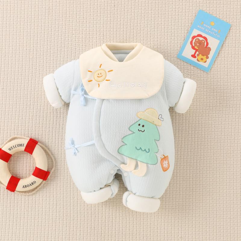 努米熊斜襟系带连体衣冬季