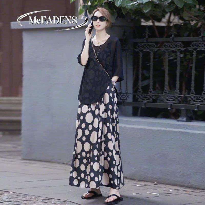 香港欧货洋装夏季新款洋派高级感宽松遮肚长版过膝吊带裙两件套