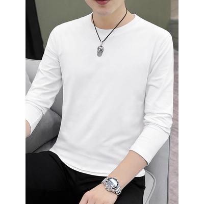 高端纯棉白色t恤男长袖2025新款春秋季纯色修身薄款内搭打底衫男