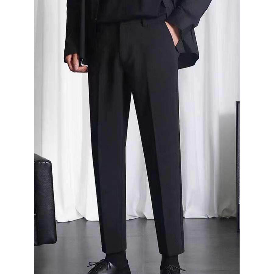 都市商务黑色小西裤男款修身直筒九分裤休闲秋冬新款垂感西装裤子