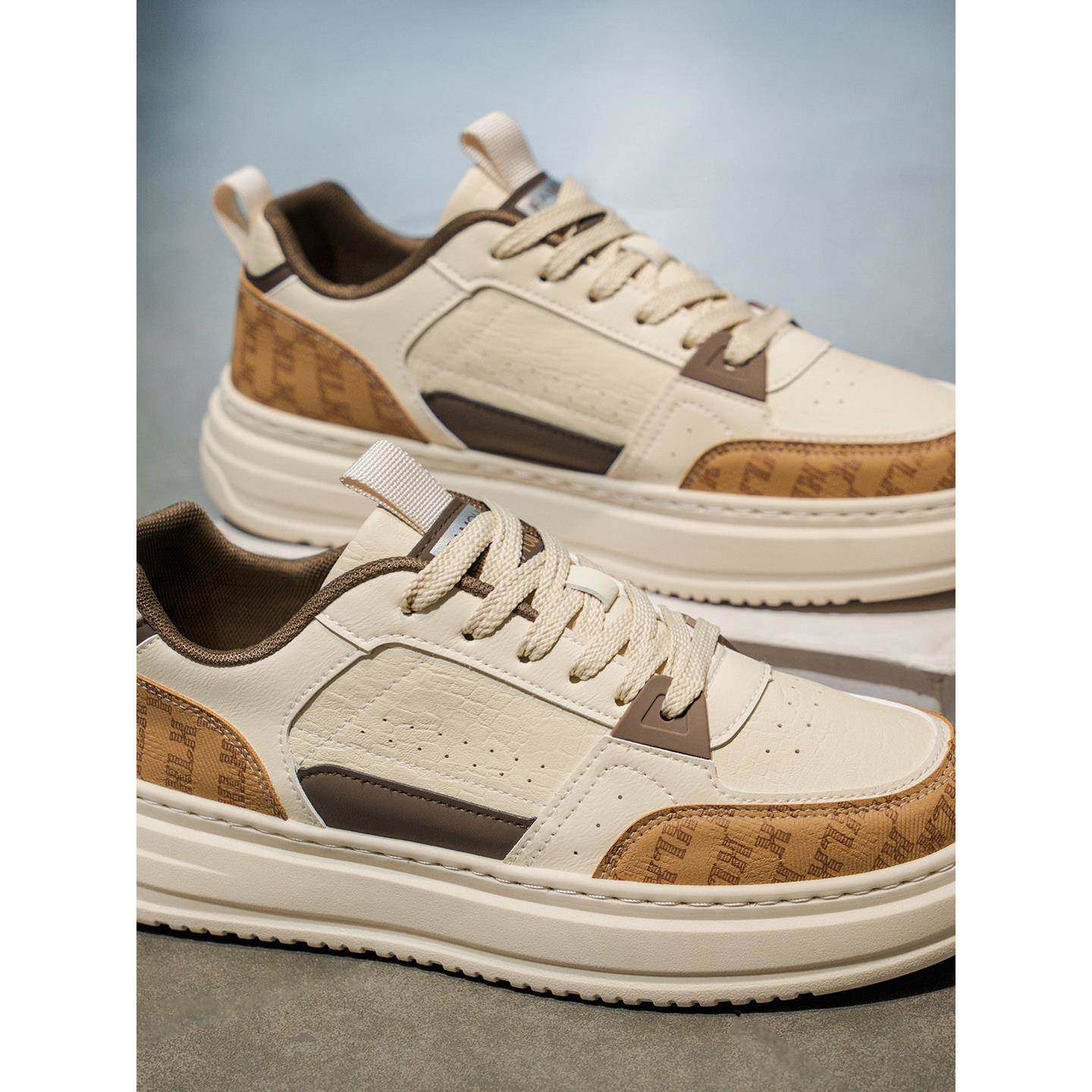 潮牌2025秋季新款时尚皮面透气软底休闲鞋男士小众厚底增高平板鞋