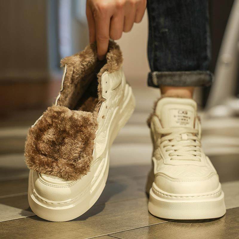 高帮鞋男2025新款潮流百搭休闲板鞋男士真皮加绒保暖防滑大棉鞋