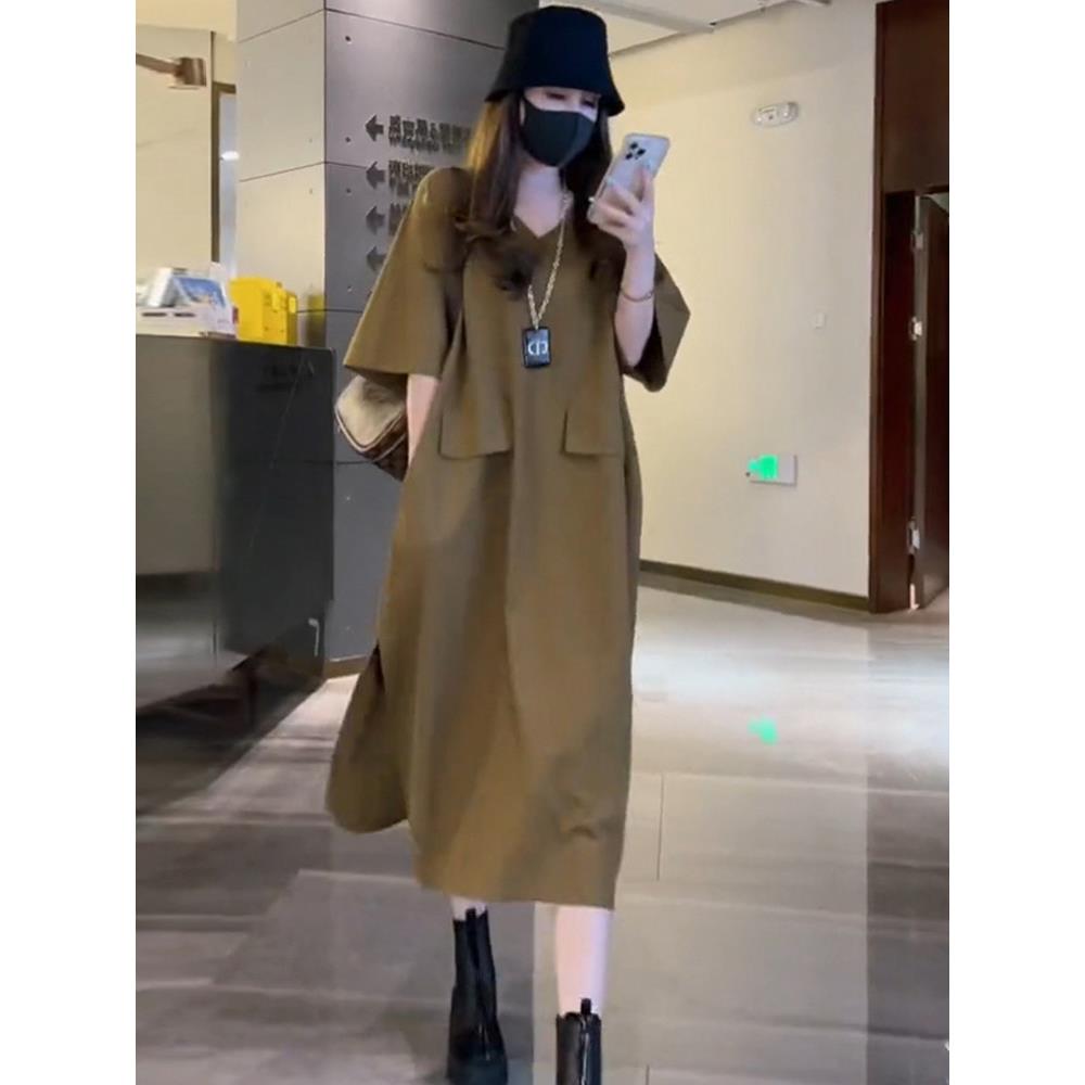 欧洲站宽松连衣裙女减龄2025年夏季新款设计感气质洋气显瘦T恤裙