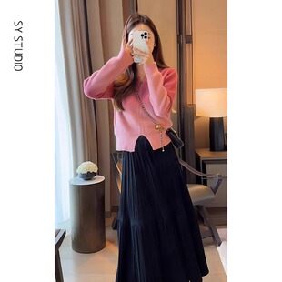 针织两件套秋冬 小众设计高级感百褶裙毛衣套装 女装 2023新款