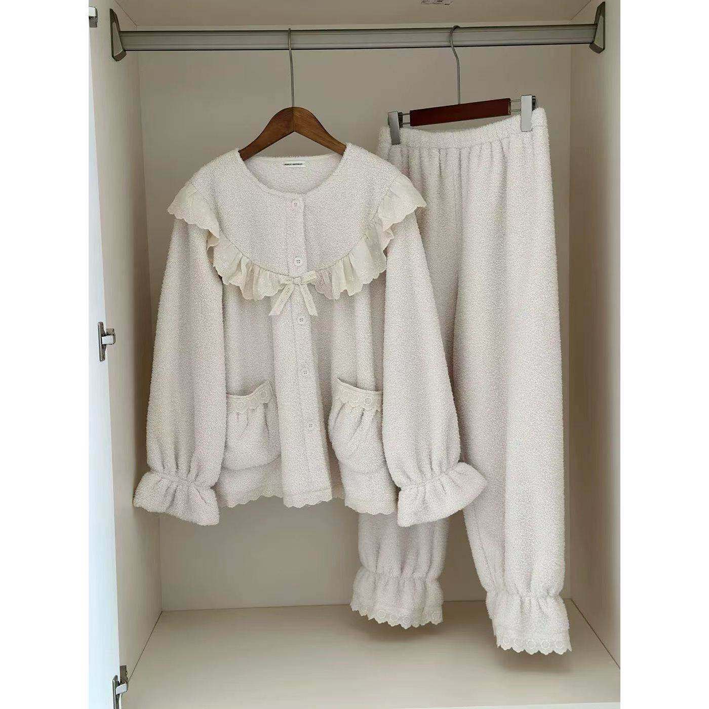 韩版甜美公主风加绒加厚睡衣女2025秋冬季小个子可外穿保暖家居服