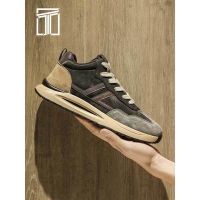 香港ITUN7G冬季新款男鞋厚底增高防滑老爹鞋时尚皮面拼接休闲鞋子