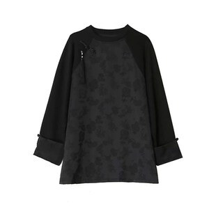 宽松打底衫 新款 上衣 黑色国风内搭盘扣T恤女2025春秋季 高端新中式