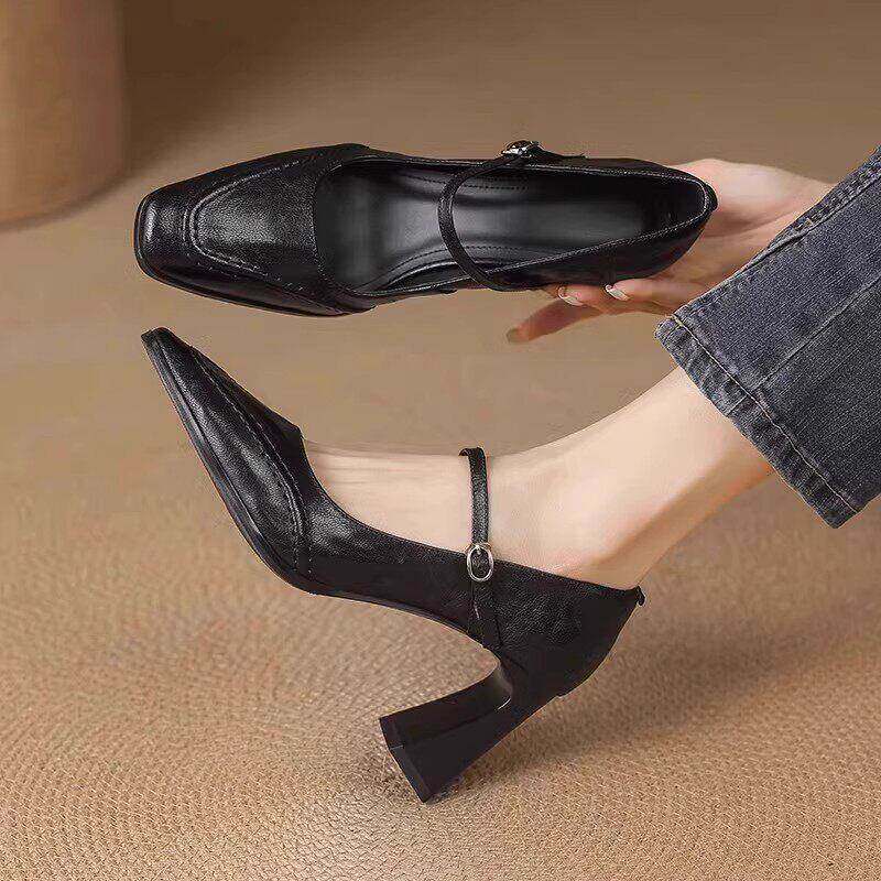 真皮法式高跟鞋单鞋女2025年春秋新款气质高级不累脚粗跟玛丽珍鞋
