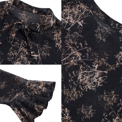 时尚印花荷叶边雪纺长袖衬衫女2025年春秋季新款欧货大码遮肚上衣