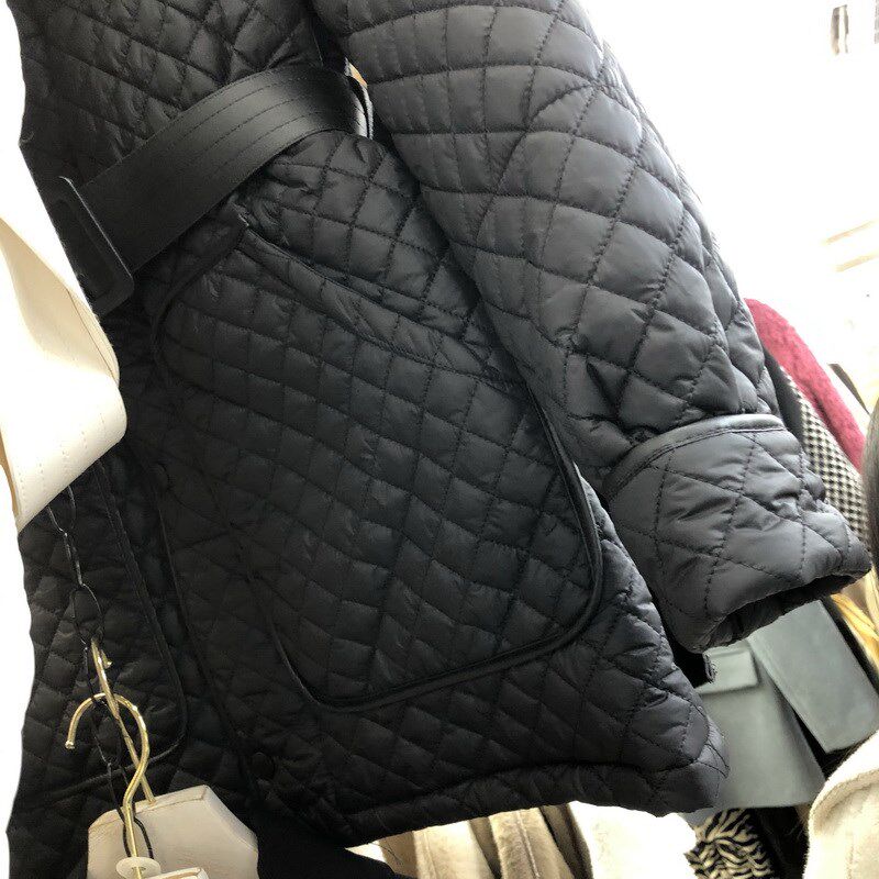 2025秋冬新款轻薄羽绒棉衣女中长款收腰格子棉服立领外套潮