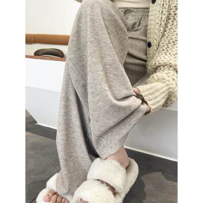 韩国阔腿裤女新款秋冬加绒垂感直筒休闲宽松bf慵懒风松弛糯米裤子