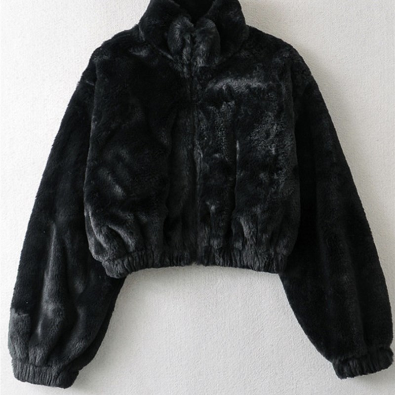 羊羔毛短外套女秋冬高腰盐系辣妹穿搭毛绒卫衣立领开衫ins潮