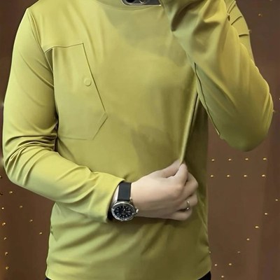 高端男士卫衣2025年新款春秋冬季休闲圆领长袖T恤男款纯色打底衫