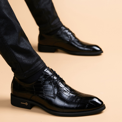 意大利高端鳄鱼纹尖头鞋男商务正装休闲男士潮流内增高结婚鞋