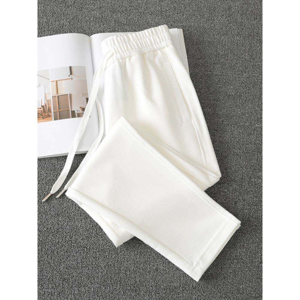 全棉休闲运动裤男女春秋2025新款直筒宽松厚实不透白色纯棉卫裤子