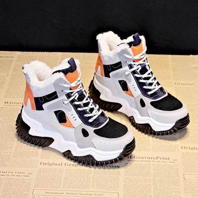 真皮厚底雪地靴女款2025年冬季新款棉鞋加绒保暖内增高运动老爹鞋