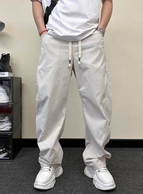 它没有偏见时髦的弯刀裤男士春秋季多功能休闲裤直松英俊的白色后