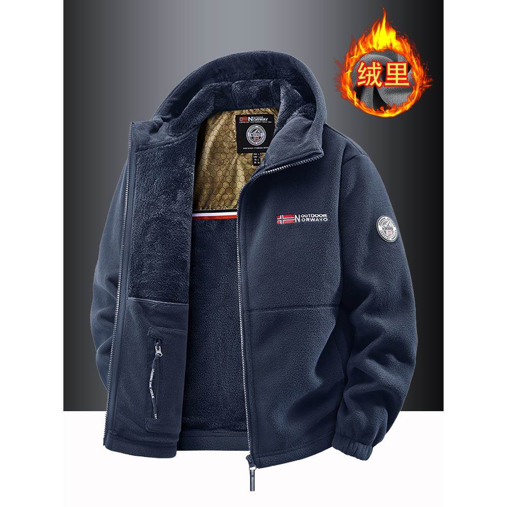 MAROLIO~摇粒绒外套男连帽加绒加厚羊羔绒卫衣宽松大码保暖抓绒衣