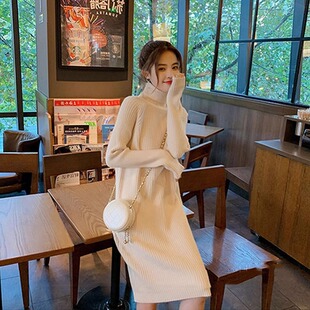 过膝高领毛衣裙子内搭打底针织洋装 长版 女装 秋冬2023新款