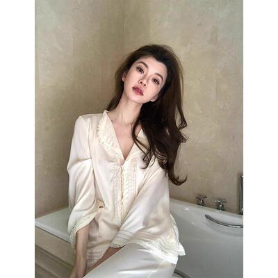 轻奢法式甜美高级感真丝睡衣女长袖春秋2026新款桑蚕丝家居服套装